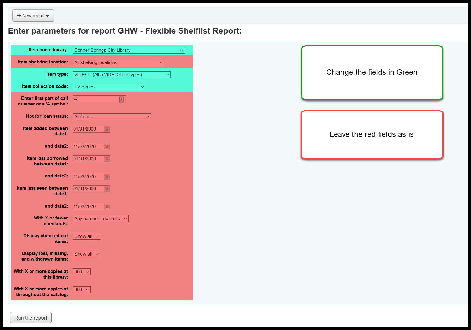 View of report 2731 setup