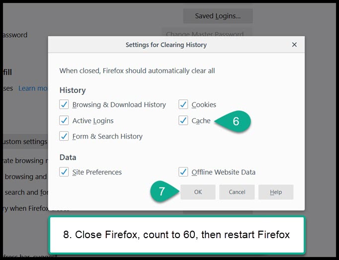 Set Firefox to clear cache every day - steps 6-8