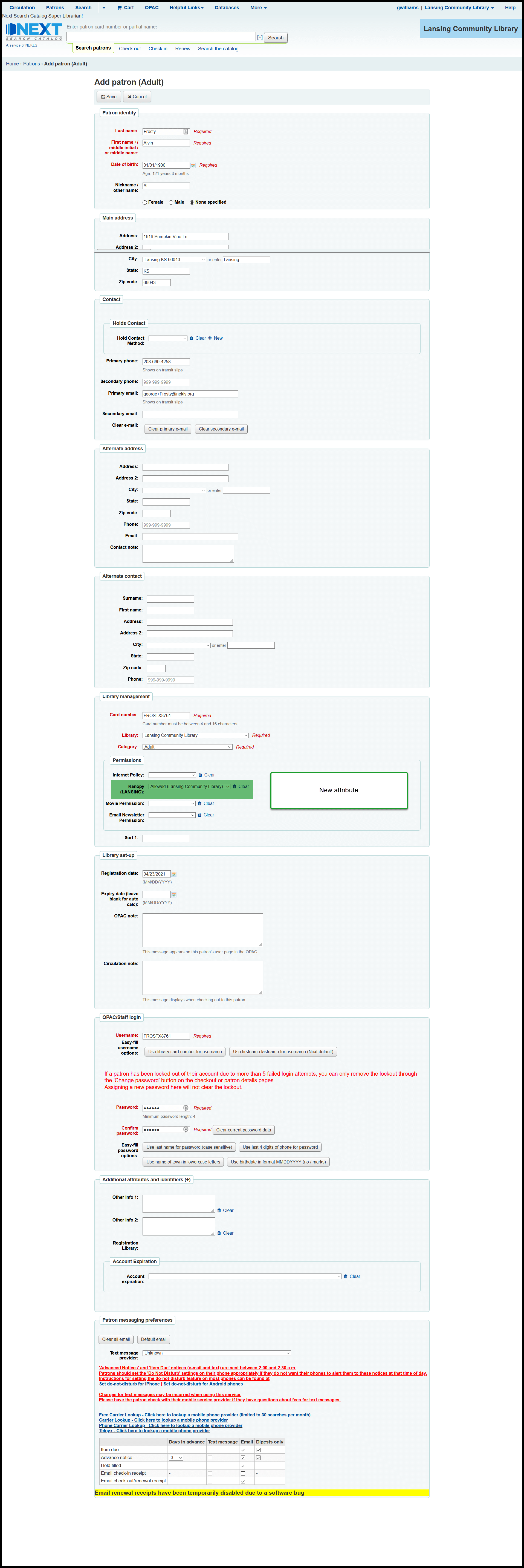 Add borrower page - add the new borrower as you normally would