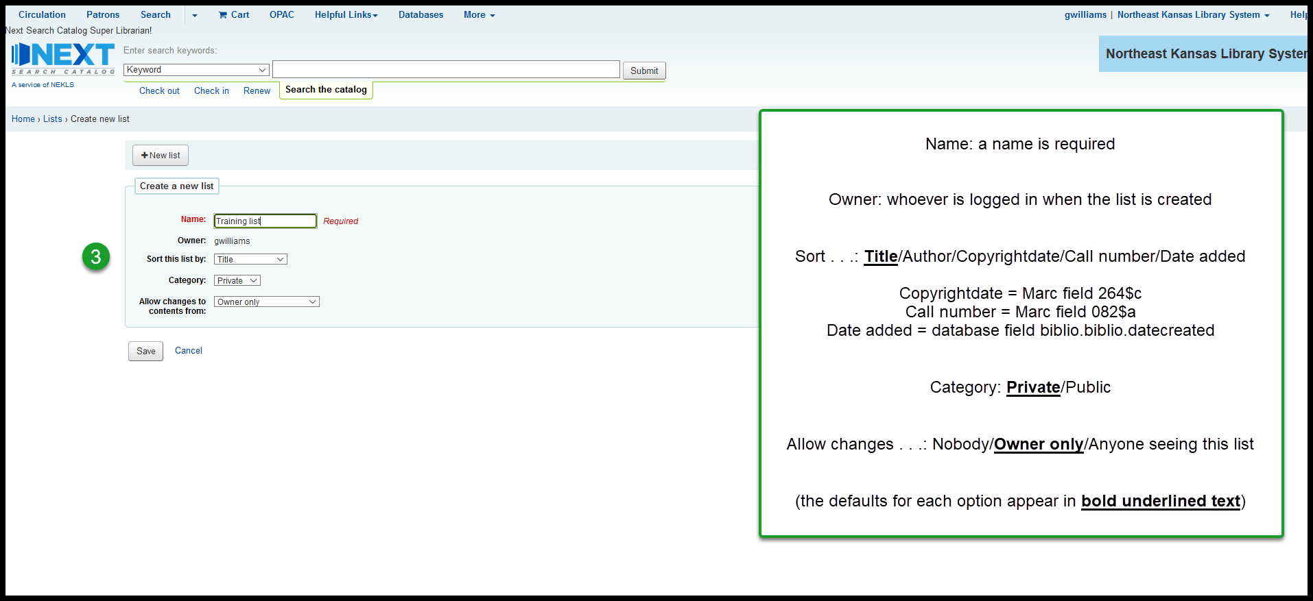 Create a list in the staff client step 3 screenshot