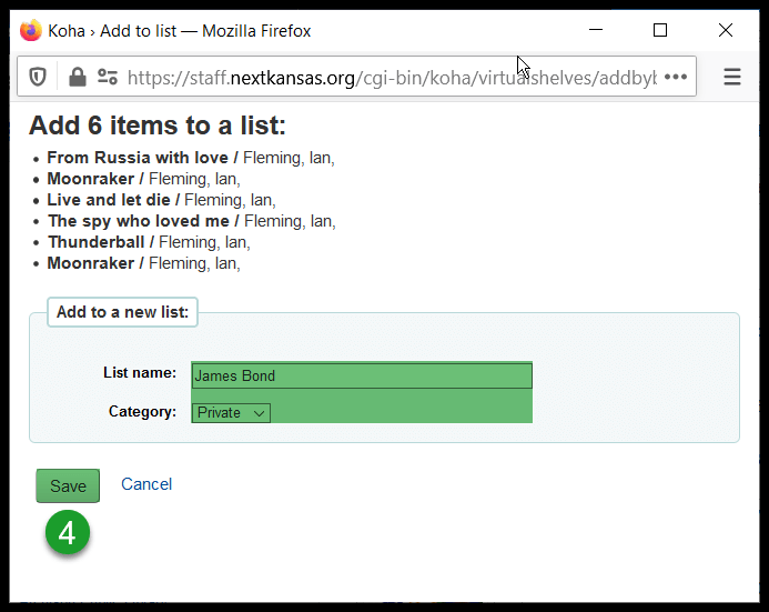 Create a list in the staff client from a search step 4 screenshot